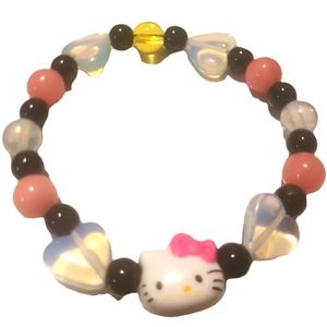 💗 Hello Kitty Moonstone Hearts Onyx & Morganite Bracelet
